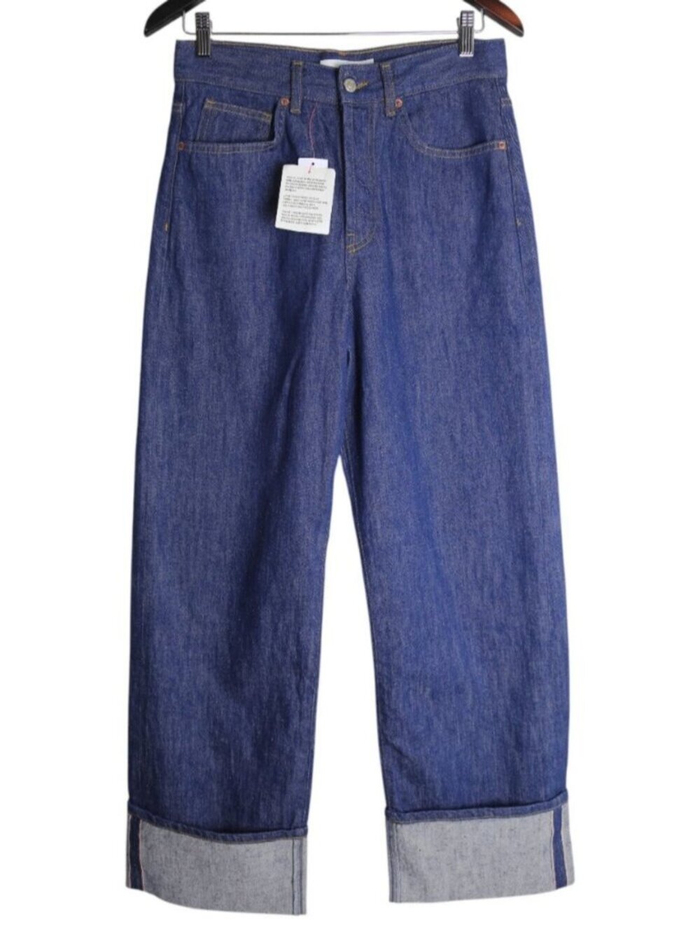 Topshop Selvedge Women's High Rise Turn Up Denim Jean In Indigo Size 28x32